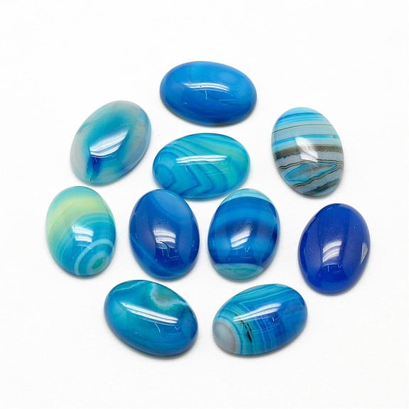 50pcs Striped Agate/Banded Agate Cabochons Dyed Oval Dodger Blue 25x18x6~7mm