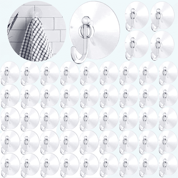 50pcs Suction Cup Hooks PVC for Glass Kitchen Bathroom Door Wall Window Towel Reusable Clear Vacuum Waterproof Removable (5cm/2inch)