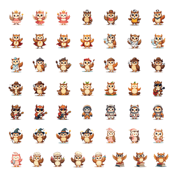 50pcs Superhero Owl Stickers Animal Cartoon Cute Kids Stationery Stickers Decals Water Bottle Laptop Phone Notebook Bicycle Luggage Stickers Set