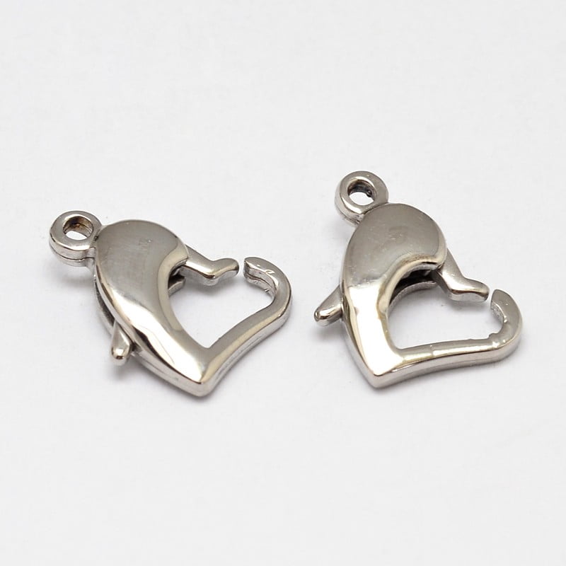 50pcs Tarnish Resistant 304 Stainless Steel Lobster Claw Clasps Heart Stainless Steel color 10x14x3.5mm Hole: 1.5mm