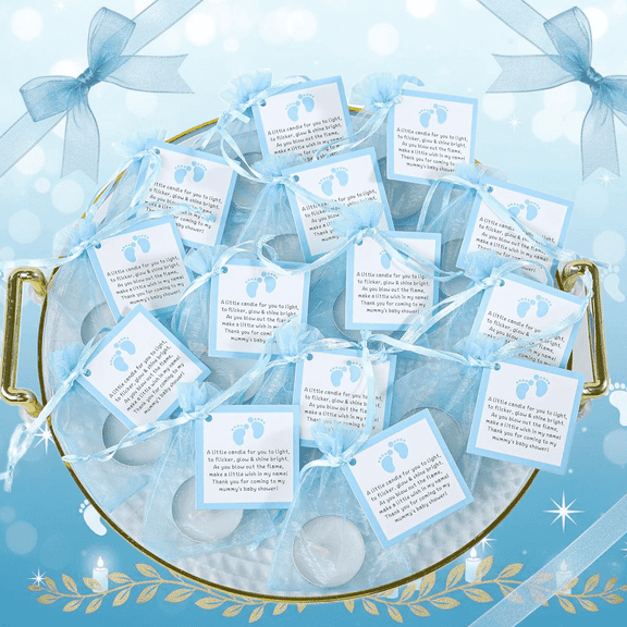 50pcs Tea Light Candles Set for Baby Shower Party Favors, Christening Favors for Guests, Baby Boy Gender Reveal Favors. (Blue)