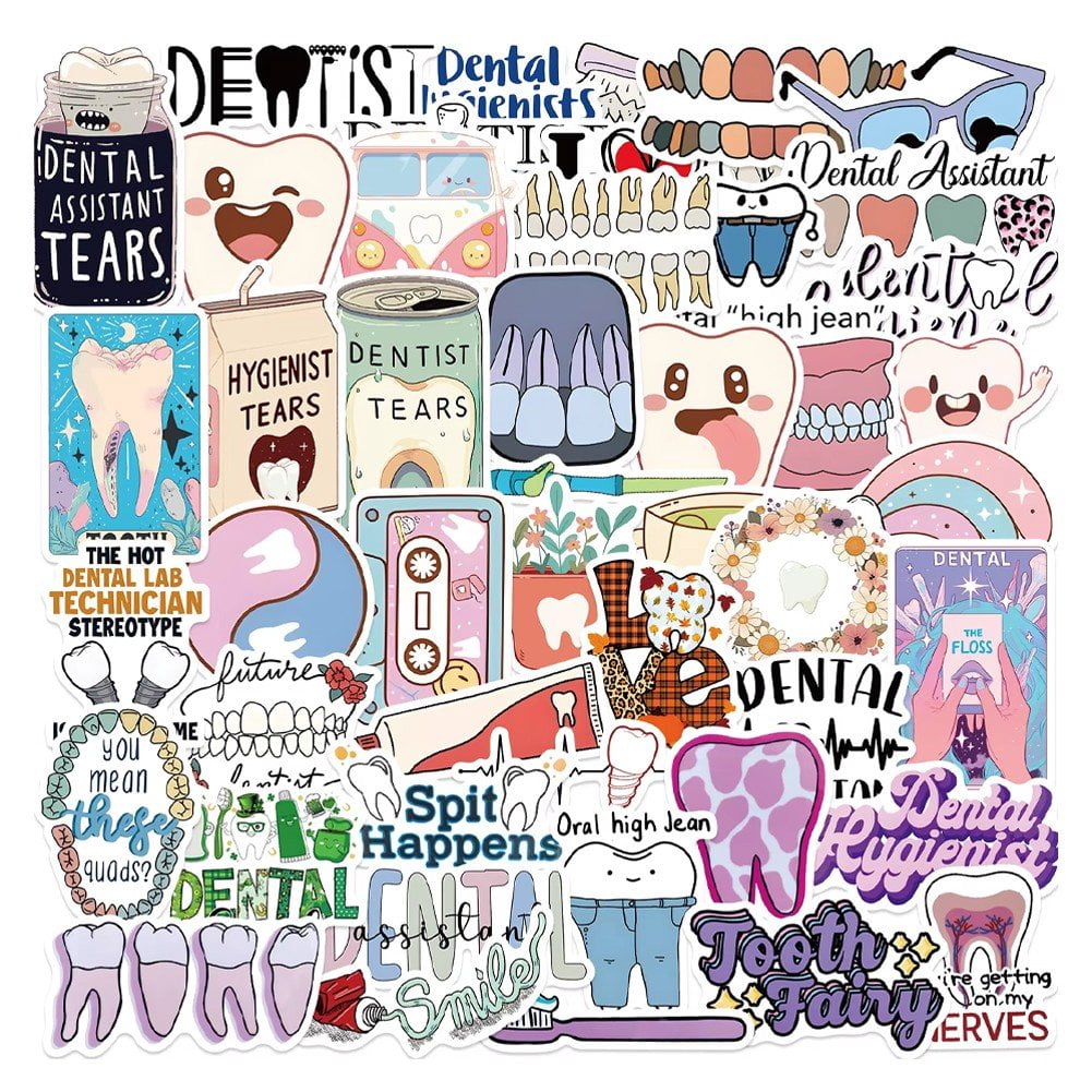 Natural Tooth Sticker 50pcs Teeth Stickers for Phone, Scrapbook, Helmet, Water Bottle, Funny ...
