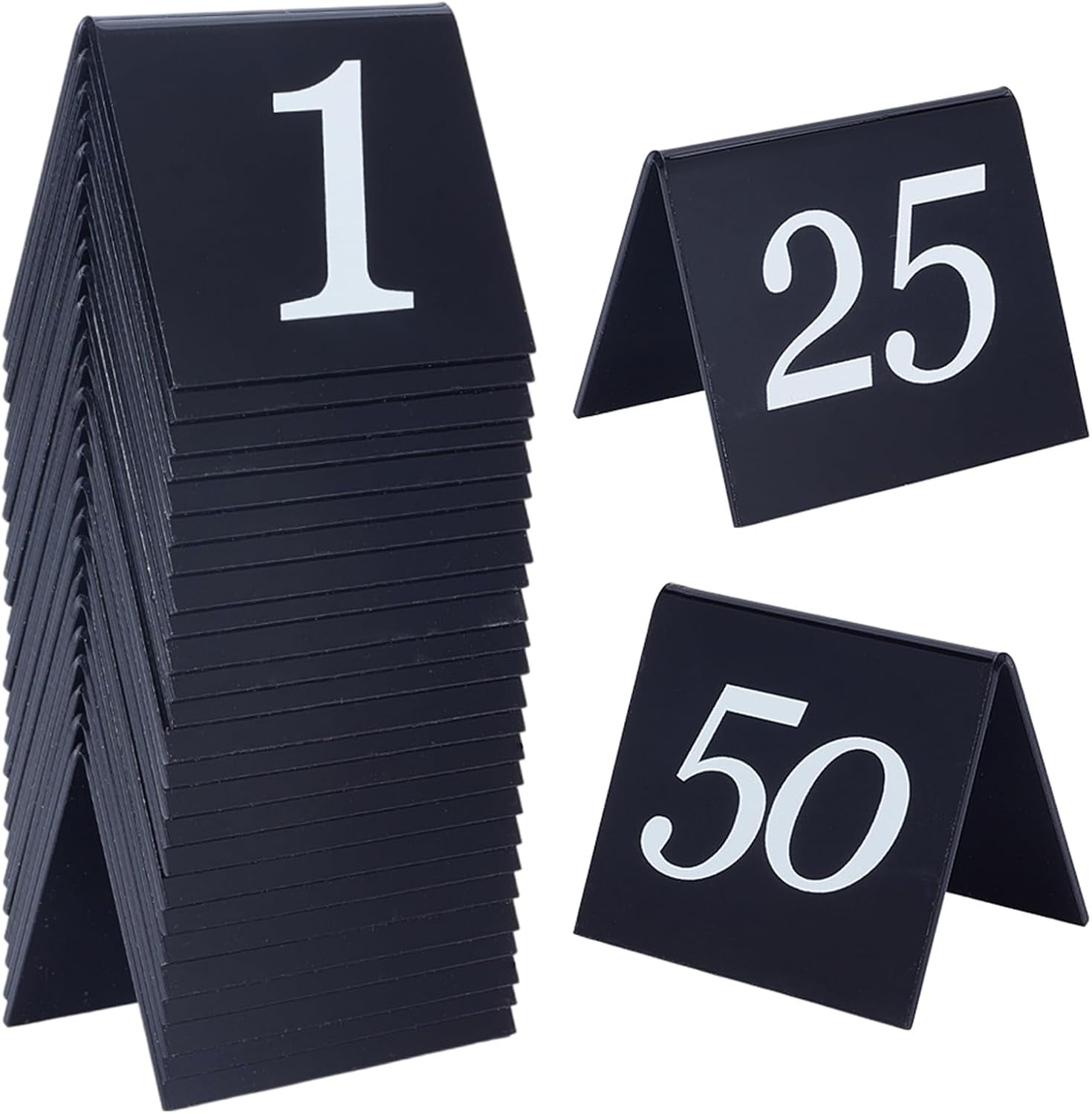 50pcs Tent Style Acrylic Table Numbers Signs 1-50 Double Sided Black ...