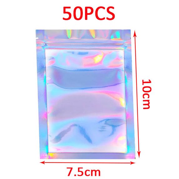 50pcs Thicken Ziplock Bags Resealable opp Bags Holographic Laser Color Plastic Pouch for Jewelry Display Packaging Storage Bag 7.5x10cm NO hole