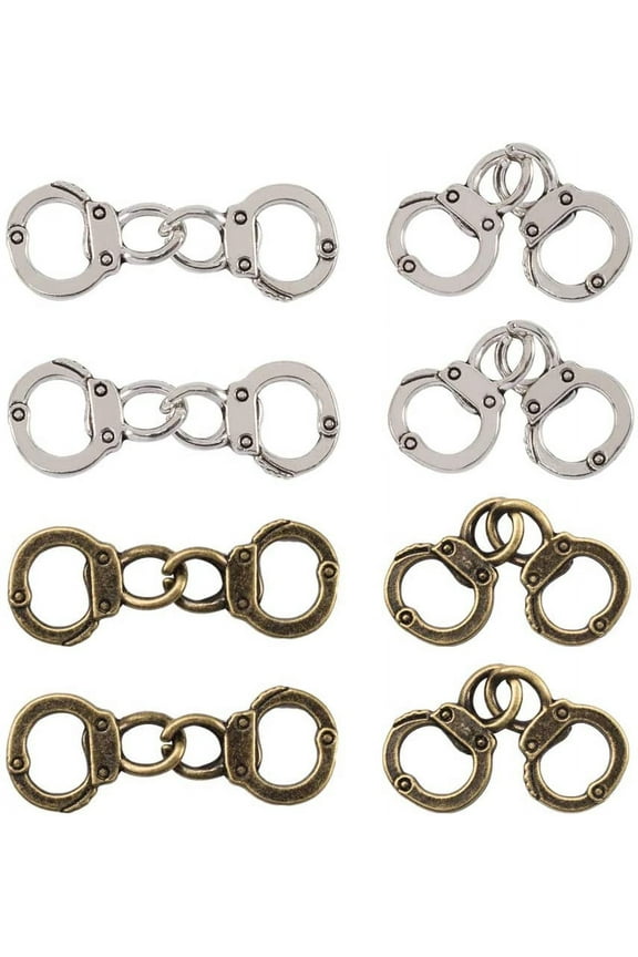 50pcs Tibetan Style Alloy Links Tone Police Handcuff Charms for DIY Jewelry Making Bronze & SilverAntique Bronze & Antique Silver