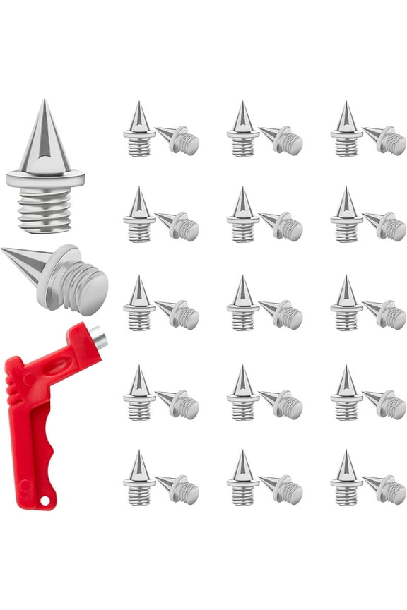 50pcs Track Spikes Replacement 1/4 Inch with Spike Wrench Kit, Sturdy Steel Cross Country Spikes Pyramid Spikes for Track Shoes Sports Sprint Shoes Long Jumping Running Jogging Hiking