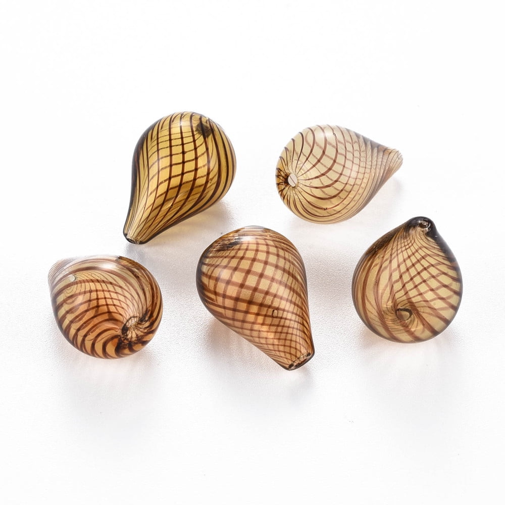 50pcs Transparent Handmade Blown Glass Globe Beads Stripe Pattern Teardrop Peru 20~21x14~15mm Hole: 1~2mm