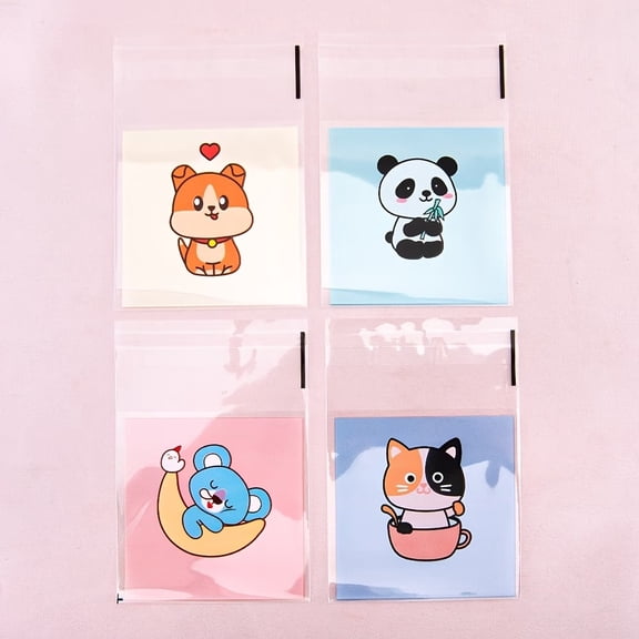 50pcs Transparent OPP Packaging Bags with Cute Cartoon Animal Designs for Handmade Jewelry and Gifts