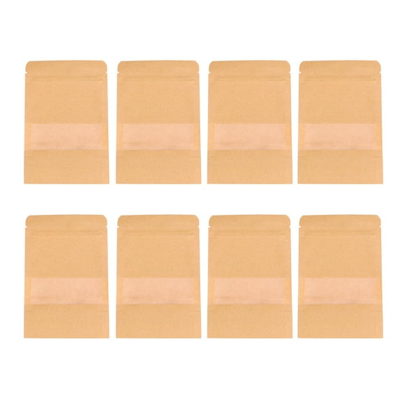 50pcs Transparent Window Kraft Paper Gift Bags Portable Self-adhesive Sweet Storage Pouch for Party Supplies (9x14cm)