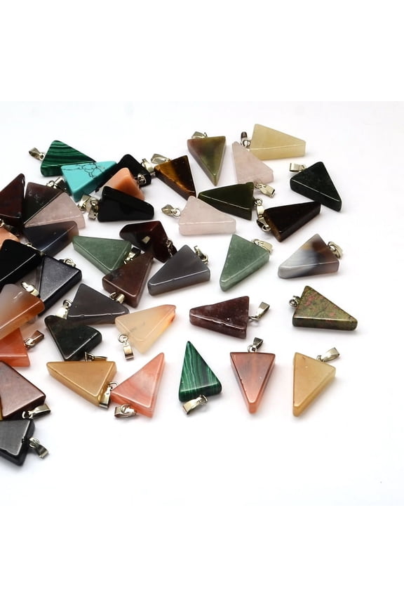 50pcs Triangle & Mixed Stone Pendants with Tone Brass Findings 22~25x14~15x5~7mm Hole: 2x7mm