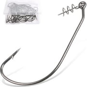 50pcs Twistlock Fishing Hooks, Worm Hooks with Centering Pin Spring Unweighted Swimbait Hooks for Soft Plastic Lures Bass Fishing