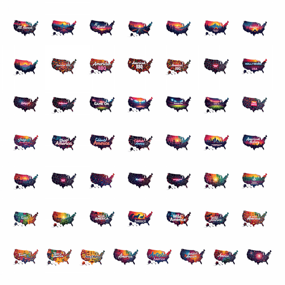 50pcs USA Map Sunset Landscape Stickers Stationery Decals Travel Theme Adventure All Aboard Stickers Laptop Water Bottle Phone Bicycle Toy Sticker Set