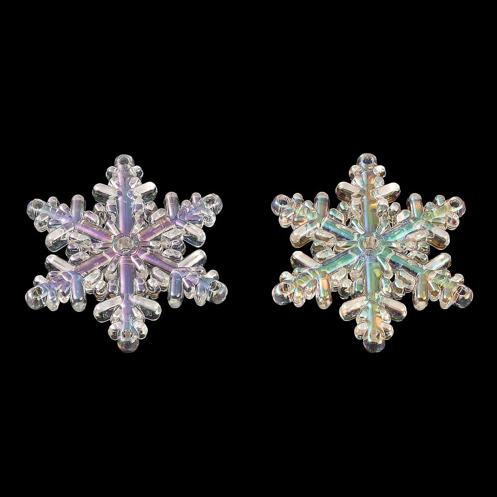 50pcs UV Plating Rainbow Iridescent Acrylic Chandelier Component Links Snowflake Clear 54x47x9mm Hole: 2mm & 3.5mm