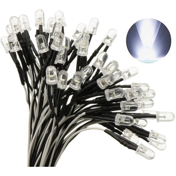 50pcs Ultra Bright 12v Pre Wired LED Diodes Light-White