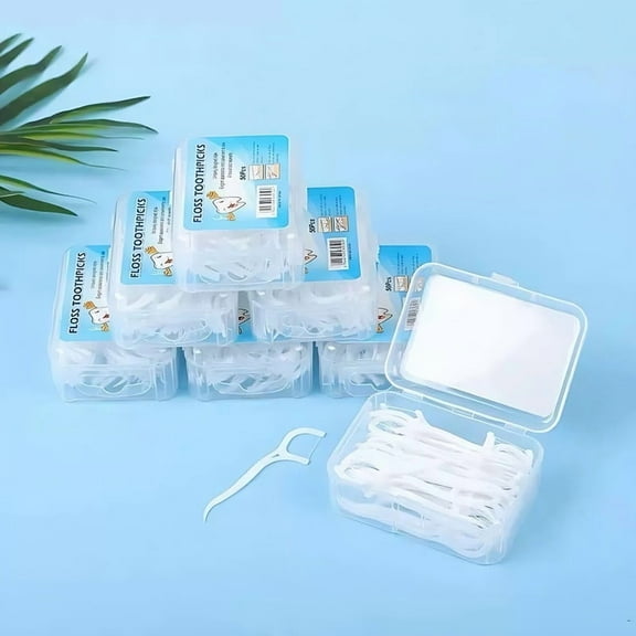 50pcs of Ultra-Fine Disposable Dental Floss Stick with Smooth And Thin Toothpick Thread, Effective Oral Care, Portable Home Packaging, White Design, Portable Oral Care for Dental Floss