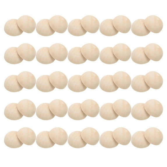 FENGGUIQU 50Pcs Natural Wood Half Beads Smooth Unfinished Hemisphere for Craft Supplies