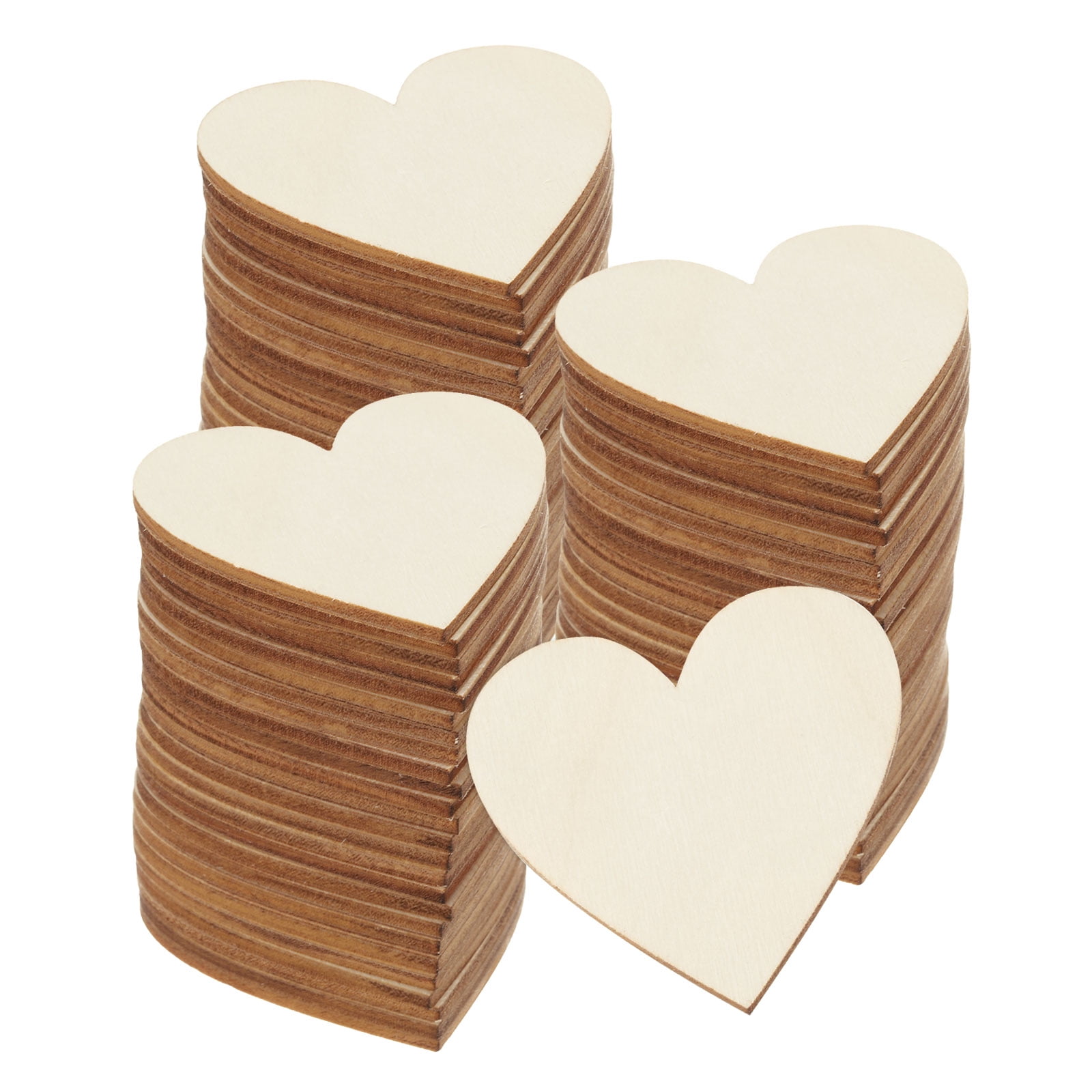 50pcs Unfinished Wooden Heart 2" x 2" x 0.1" Natural Blank Wood Slices Cutouts Tiles for DIY Crafts