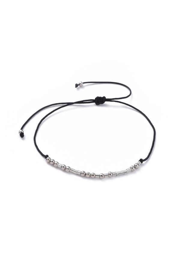 50pcs Unisex Adjustable Morse Code Bracelets Valentines Friendship Bracelets with Nylon Cord and Brass Beads Morse Code I Love You Black 1.3~9cm