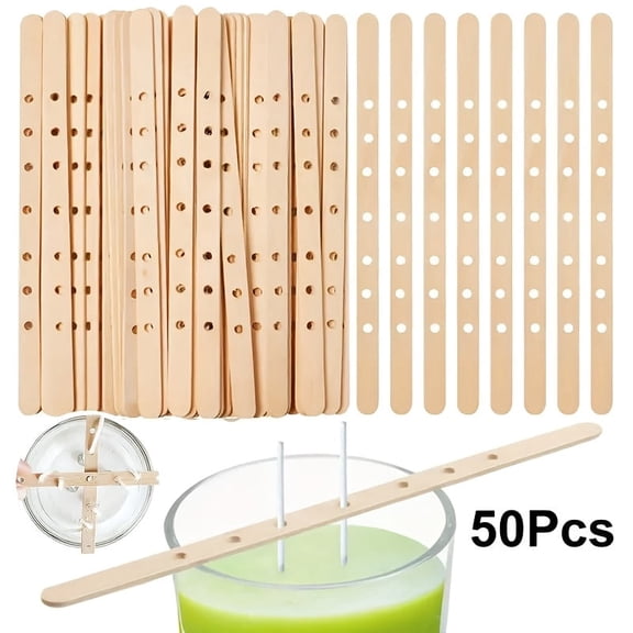 50pcs Value Pack Wood Candle Wick Holder, 7-Hole Wick Centering Tool for DIY Candle Making, Wax & Dye Not Included