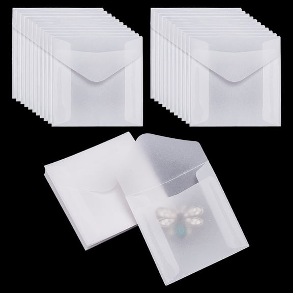 50pcs Vellum Paper Envelopes 2.7" Translucent Glassine Envelopes Square Invitation No Self Sealing Mini Envelope Bag Greeting Card Bags