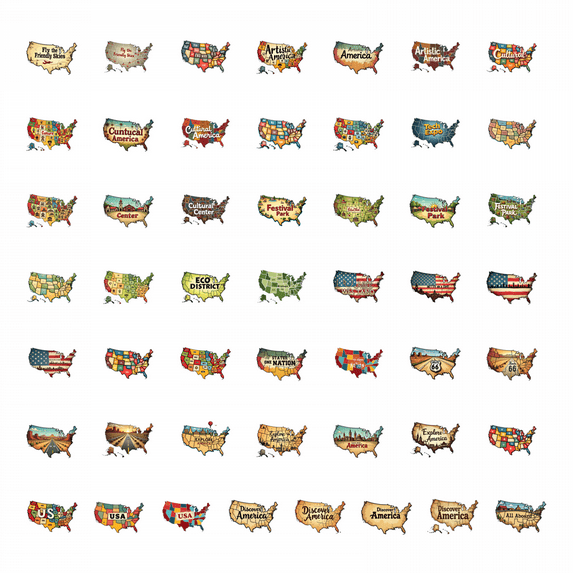 50pcs Vintage America Map Stickers Travel Adventure Discovery Stationery Stickers Water Bottle Laptop Phone Guitar Bicycle Luggage Sticker Set