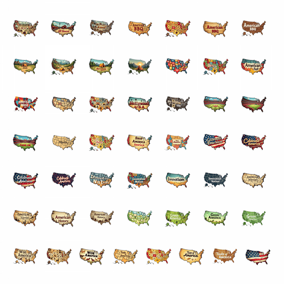 50pcs Vintage America Map Stickers Travel Adventure Discovery Stationery Stickers Water Bottle Laptop Phone Guitar Bicycle Luggage Sticker Set