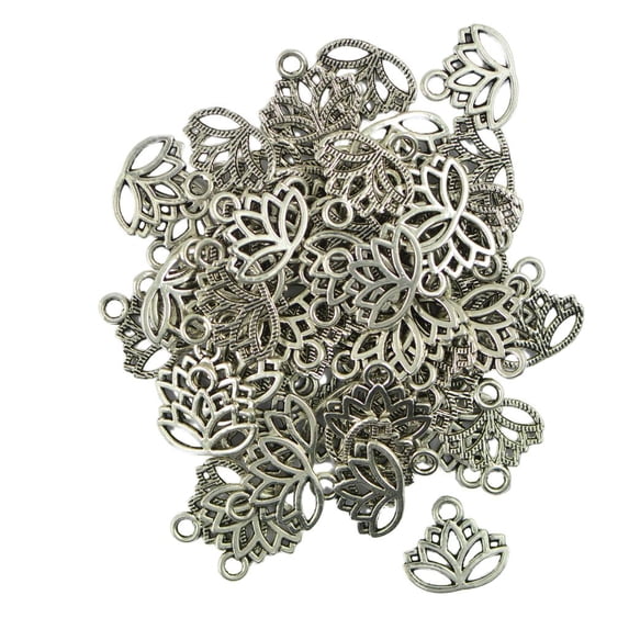 50pcs Vintage Lotus Flower Cut Pendant Charms Jewelry Making Accessory Craft