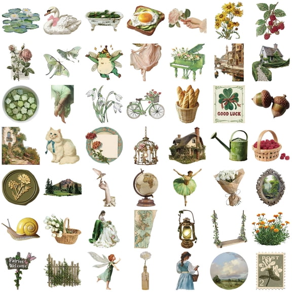 50pcs Vintage Style Decorative Stickers Set for Journaling Scrapbooking DIY Crafts Hand Account Material Pack Paper Ephemera Collection