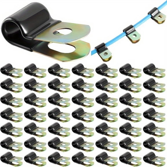 50pcs Vinyl Coated Cable Clamps - Durable Rubber Cushioned Insulated Hose Pipe Clamp, Installation Accessories for Hoses & Cables, Easy-to-Use Wire Organizer Office Stationery & Supplies