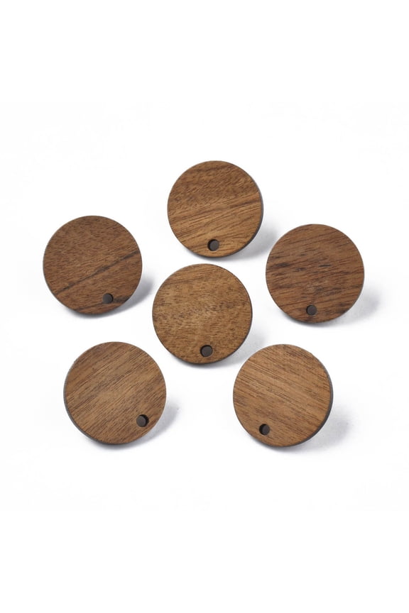 50pcs Walnut Wood Stud Earring Findings with 316 Stainless Steel Pin and Hole Flat Round Tan 20mm Hole: 2mm Pin: 0.7mm