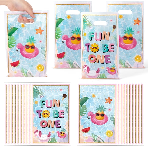 Laffact Watercolor Pool Party Gift Bags,Swim Pool Theme Goodie Bag with Handle for Birthday Wedding Party,50Counts