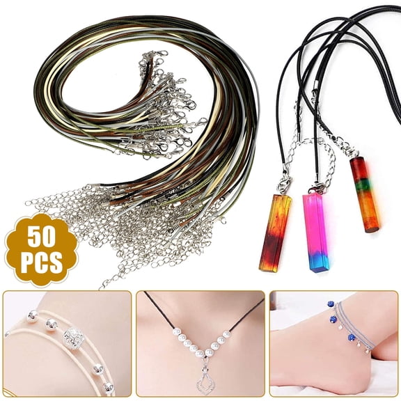 50pcs Waxed Necklace Cord Bulk with Clasp, DISEN 18" 1.5mm 5 Assorted Colors Necklace Rope, Multicolor Braided Leather Bracelet Pendant Necklace String Chains for DIY Jewelry Making Accessories