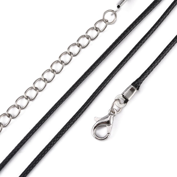 50pcs Waxed Polyester Cord Necklace Making with Alloy Lobster Clasps and Iron Chain Extender Black 18.1 inch 1.5mm