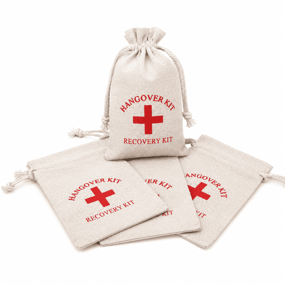 50Pcs Wedding & Party Hangover Kits, Emergency Pouches with Red Cross Drawstring & Hemp Cord, Reusable Sobriety Recovery Bags for Bachelor/Bachelorette Party Favors, Bridesmaid Gifts, Guest Supplies