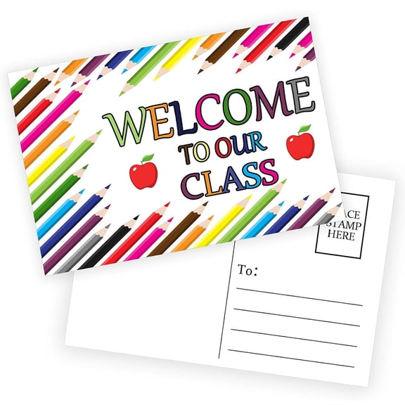 50pcs Welcome Back to School Postcards 4x6 Inch Multicolored Pencil Ideal Postcard Stamps Welcome Greeting Cards