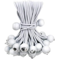 50pcs White Bungee Cords, 6 Inch Heavy Duty Outdoor Bungee Cord with Balls, Tarp Tie Down Bungee Balls for Shelter, Camping, Cargo, Tent Poles UV Resistant