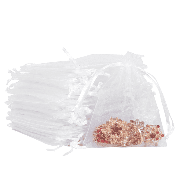 50pcs White Sheer Organza Bags,4x6 inch 50PCS Sheer Mesh Bags Drawstring Wedding Favor Gift Bags for Party Baby Shower Pouch