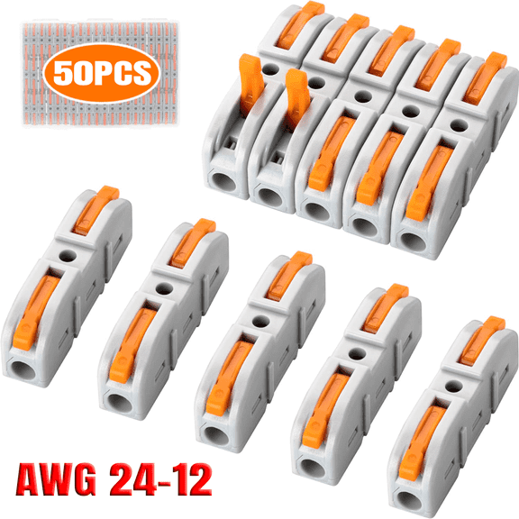 50pcs Wire Connectors, 1 Conductor Compact Splicing Wire Connectors for Circuit Inline 24-12 AWG