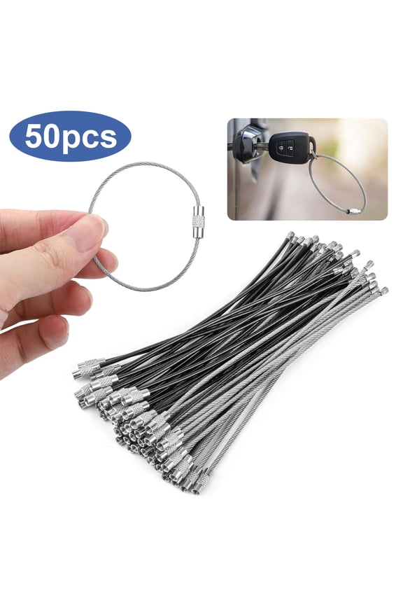 50pcs Wire Keychain Cables, EEEkit 6'' Stainless Steel Key Ring Loops for Hanging Luggage Tags ID Tags