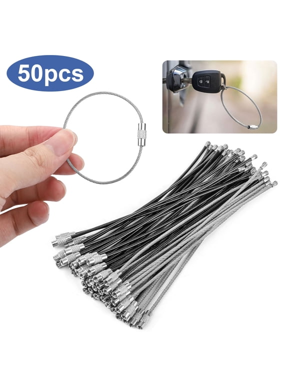 50pcs Wire Keychain Cables, EEEkit 6'' Stainless Steel Key Ring Loops for Hanging Luggage Tags ID Tags