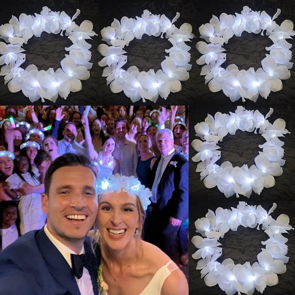50pcs Women Girl LED Hawaii Hawaiian Lei Headband Glow Light up Flower Wreath Birthday Party navidad Wedding Festival