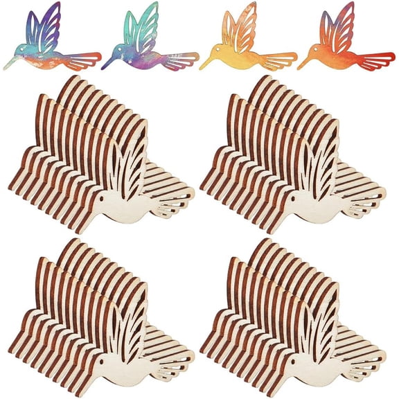 50pcs Wooden Bird Charms Unfinished Wood Bird Craft Natural Blank Animal Charms 2.1x1.7inch Cutting Slices Hanging Bird Ornaments DIY