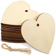 50pcs Wooden Hearts Paintable Wood Cutouts Unfinished Wood Heart Crafts Hanging Pendants with Ropes