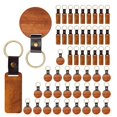 thumbnail image 1 of 50pcs Wooden Keychain Blanks with Leather Strip, Round & Rectangular Unfinished Wooden Keychains for DIY Crafts Gifts, 1 of 6