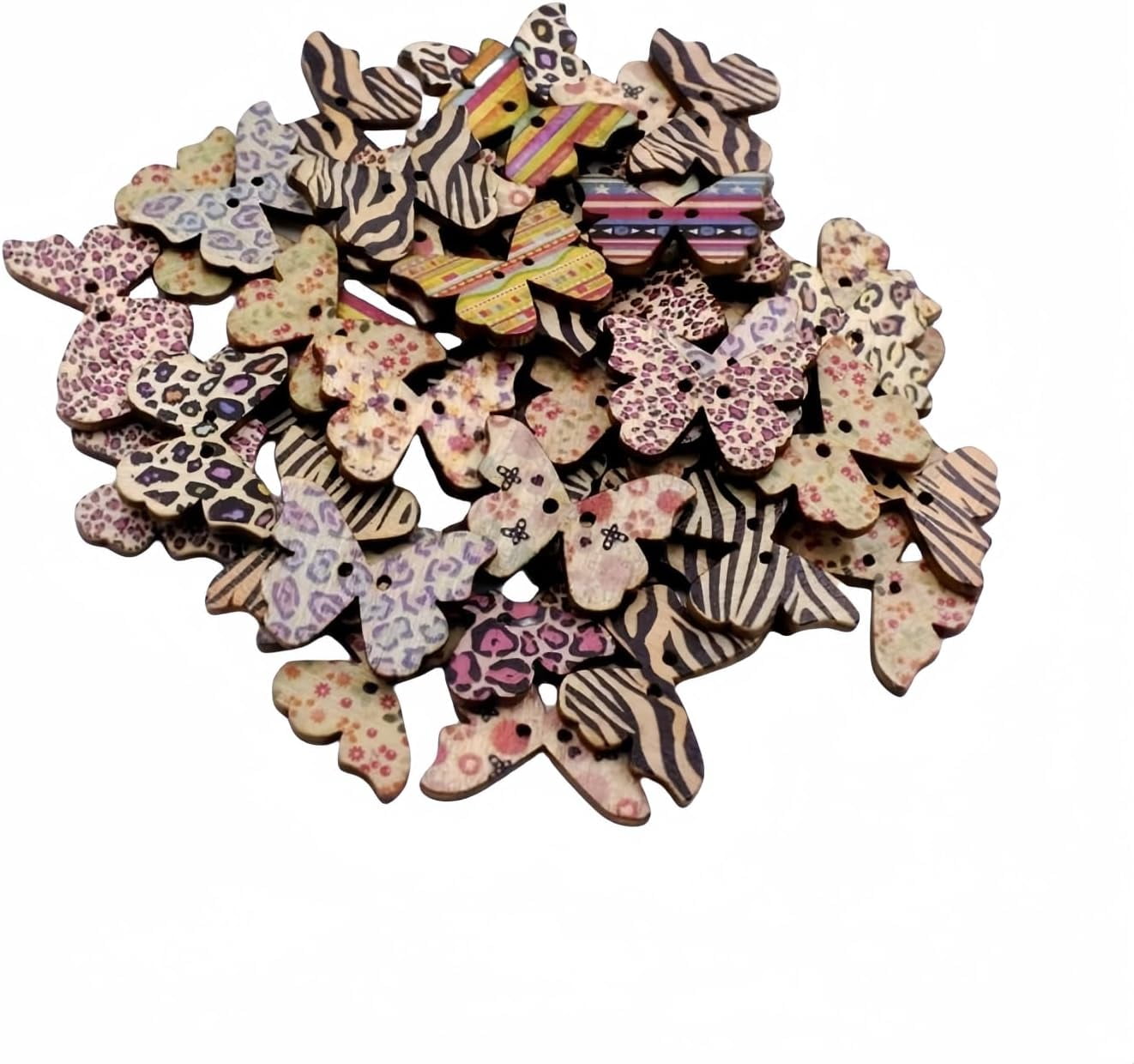 50pcs Wooden Mixed Color Butterfly Shape Buttons Ideal for Handmade