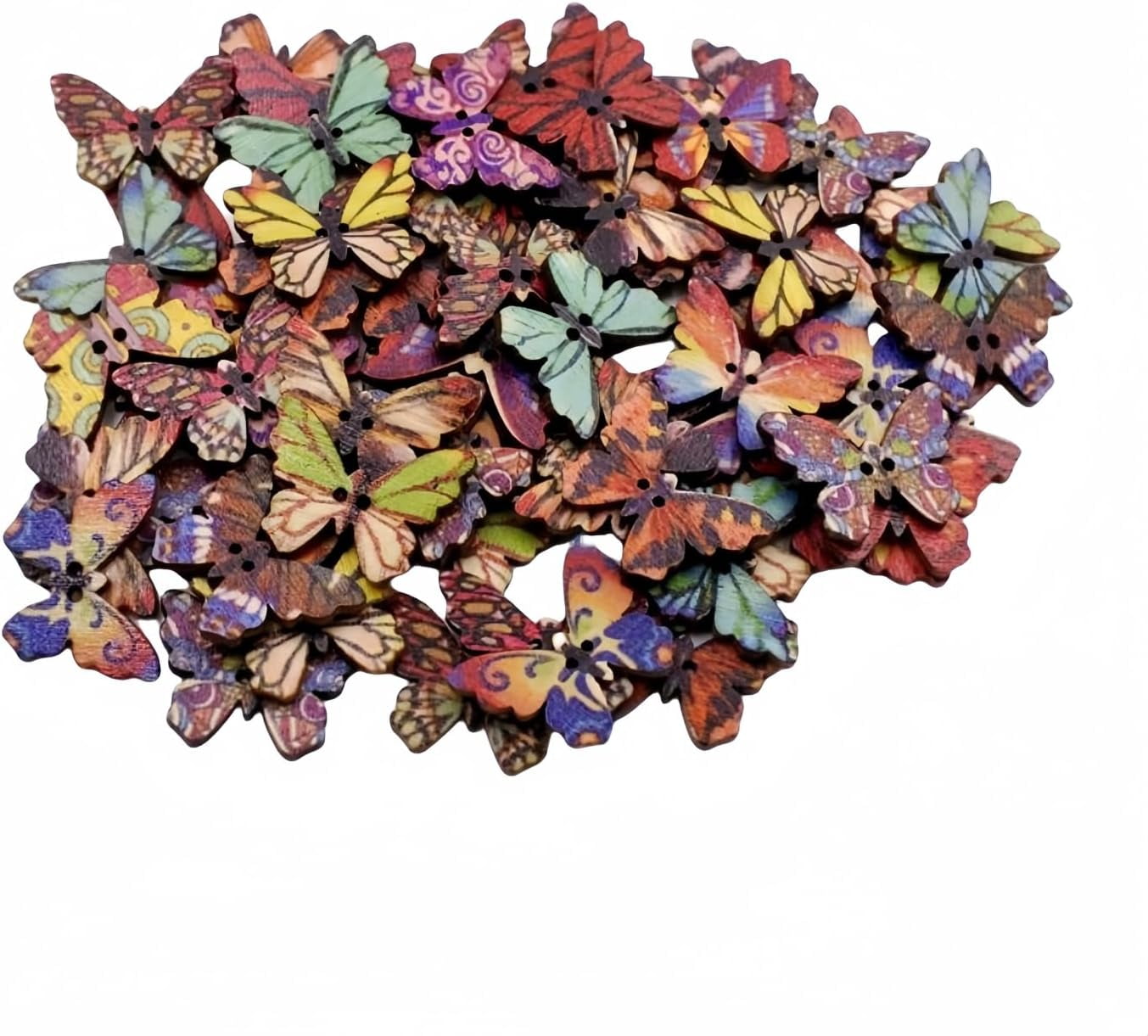 50pcs Wooden Mixed Color Butterfly Shape Buttons Ideal for Handmade