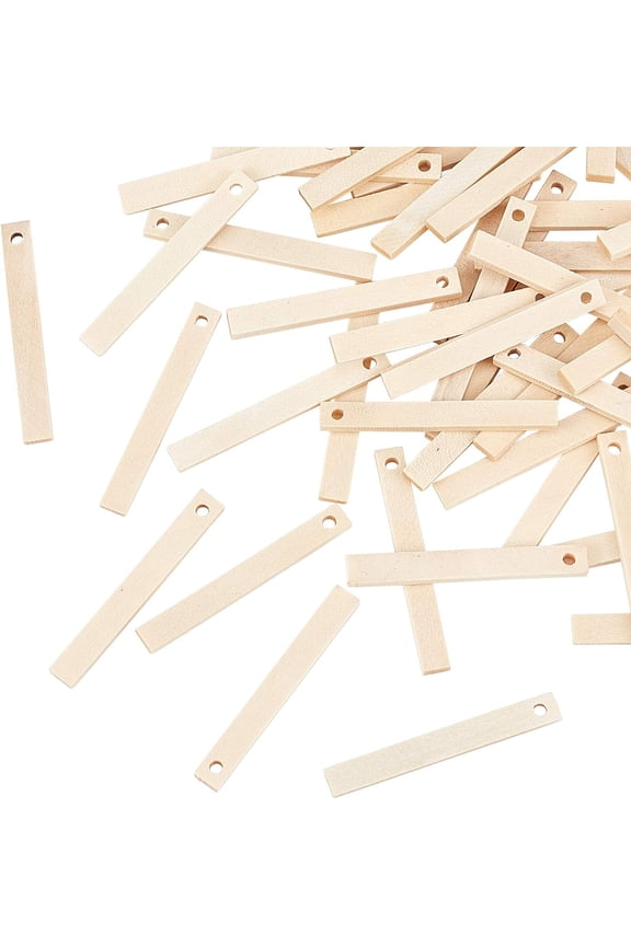 50pcs Wooden Rectangle Charms Blank Wood Hanging Ornaments Natural Unfinished Hollow Wooden Pendants for Earring Pendant Tags Gift Jewelry DIY Craft Making 40x5x2mm Wheat Brown DIY