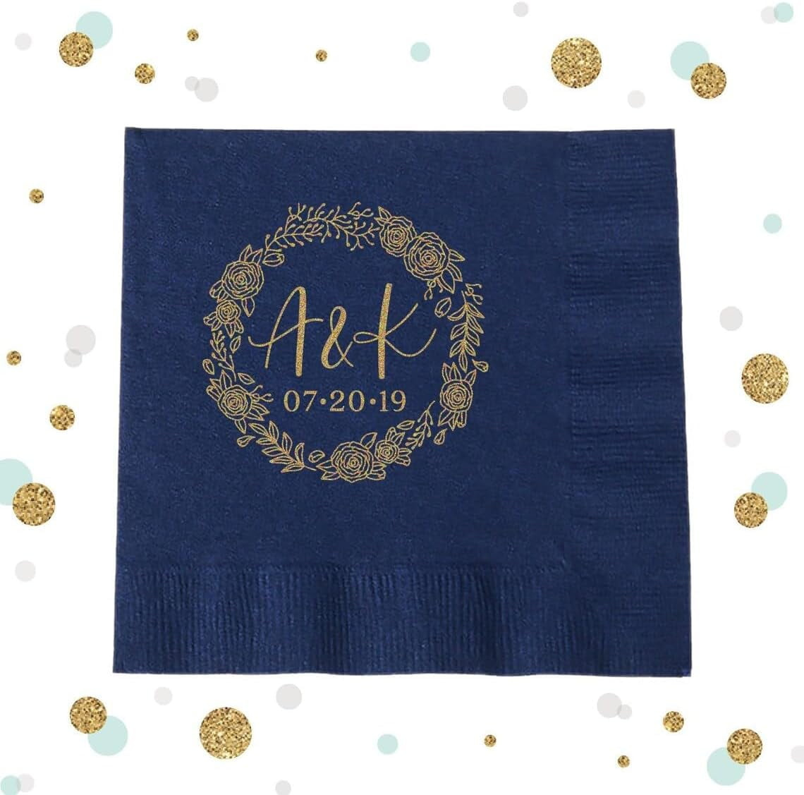 50pcs Wreath Monogram cocktail napkins Wedding Decor, Bridal Shower ...