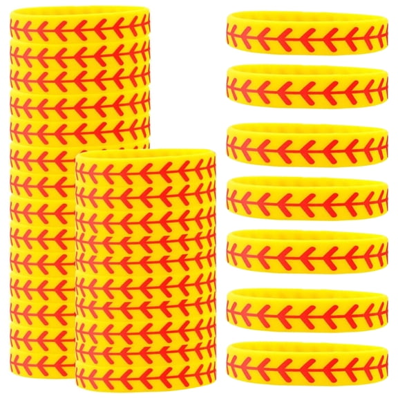 50pcs Yellow Silicone Baseball Wristbands  Motivational Sport Ball Bracelets Rubber Elastic Wrist Bands Baseball Softball Fans Gift for Events Team Player Sports Theme Party Supplies