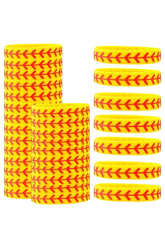 50pcs Yellow Silicone Baseball Wristbands  Motivational Sport Ball Bracelets Rubber Elastic Wrist Bands Baseball Softball Fans Gift for Events Team Player Sports Theme Party Supplies